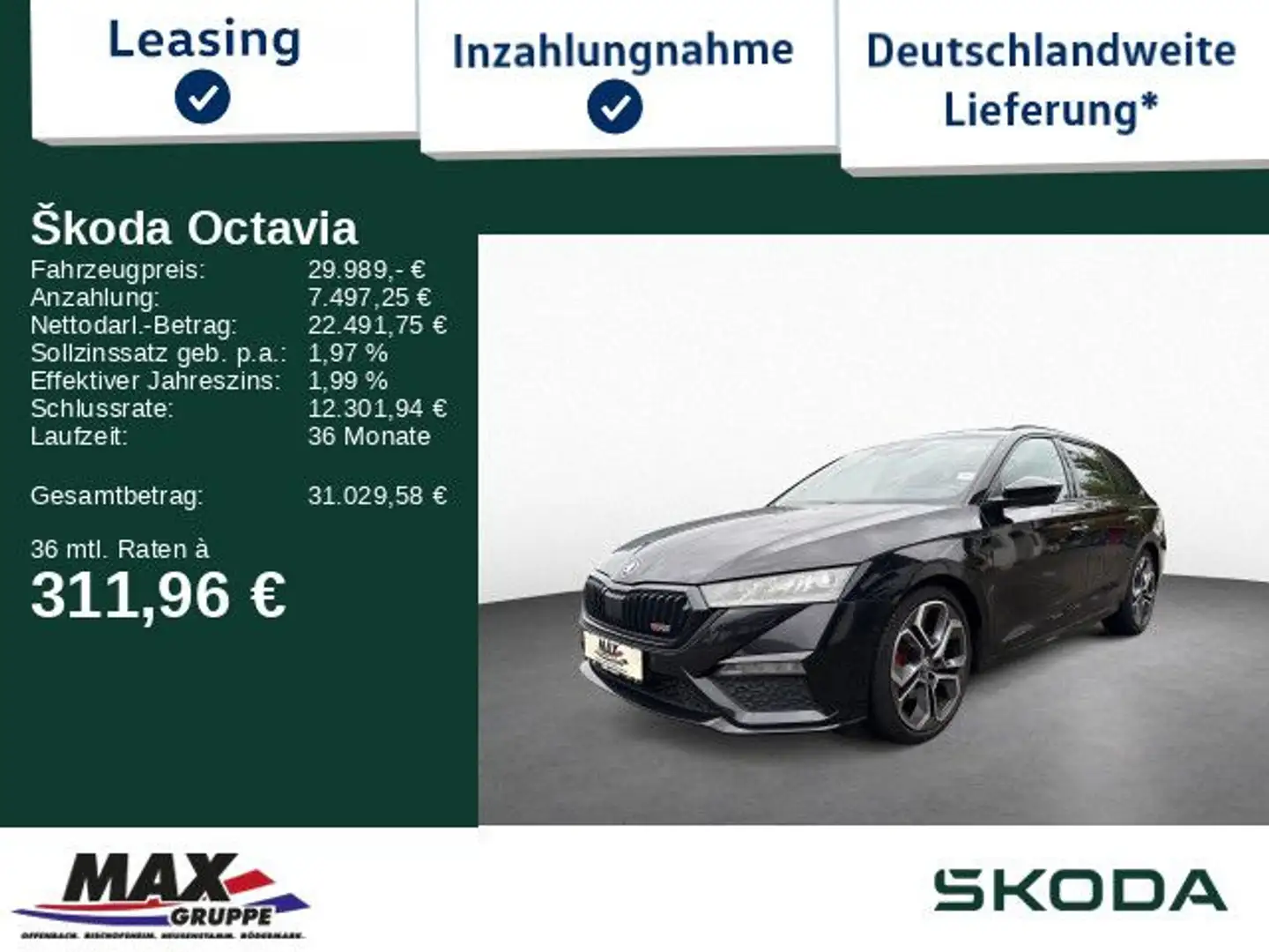 Skoda Octavia Combi RS 4x4 2.0TDI HUD+PANO+KAM+NAVI+ Noir - 1