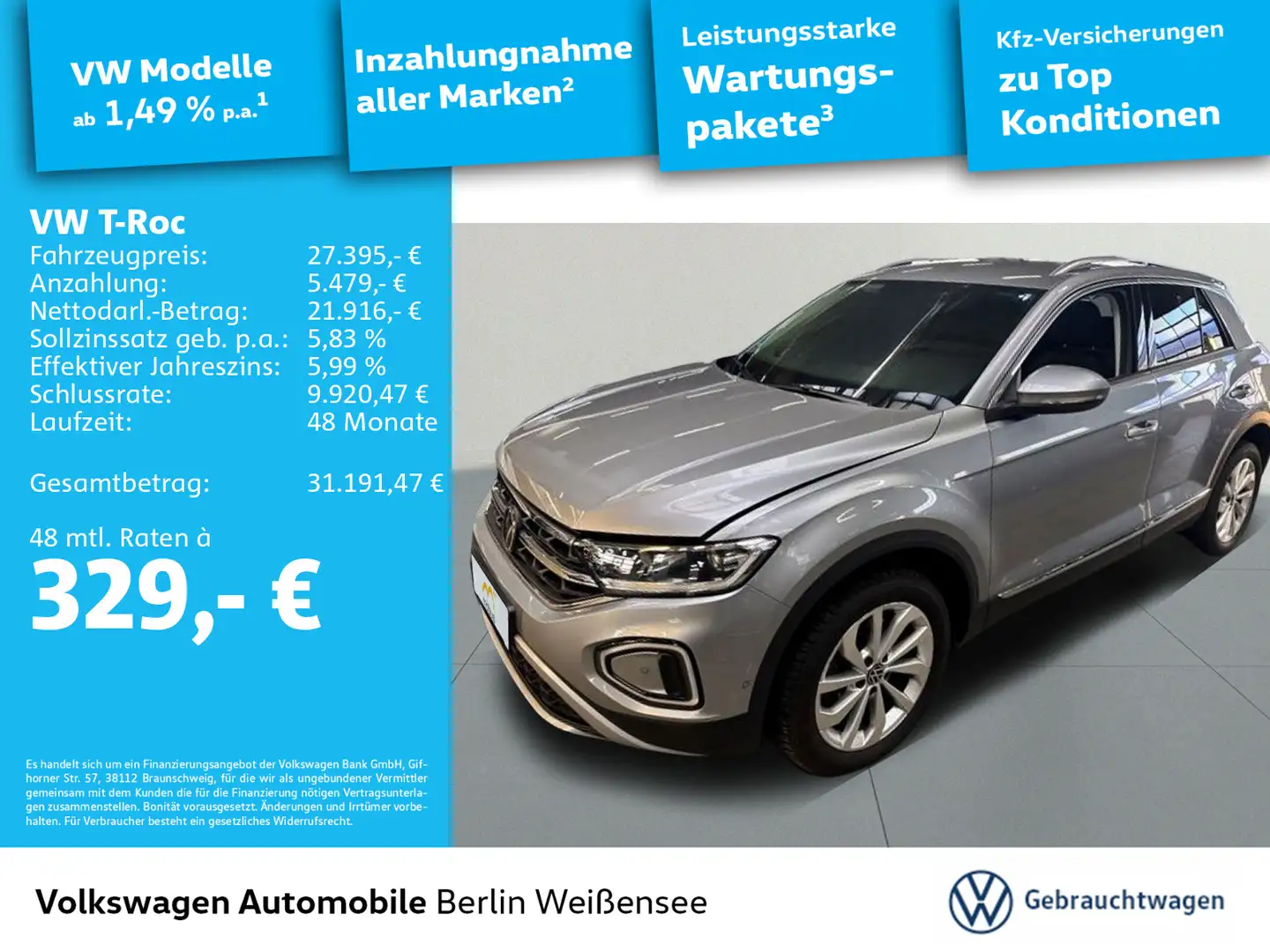 Volkswagen T-Roc 2.0 TDI DSG*STYLE*APPÜ*GANZ*ACC*LED*VC* Silber - 1