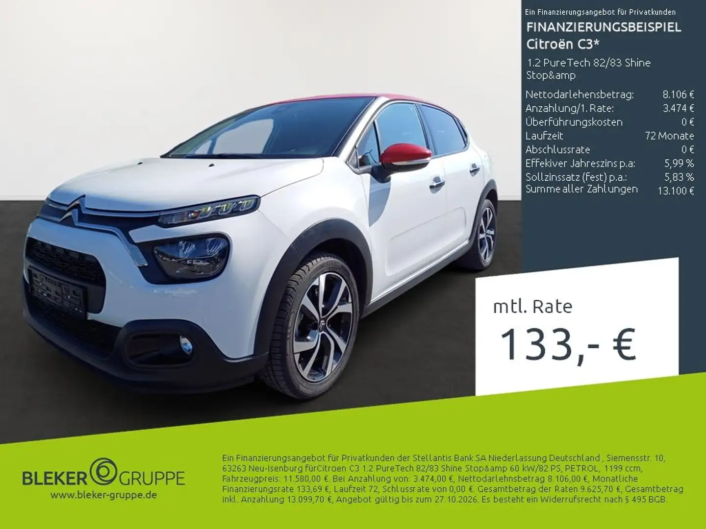 Citroen C3 1.2 PureTech 82/83 Shine Stop&amp Blanc - 1