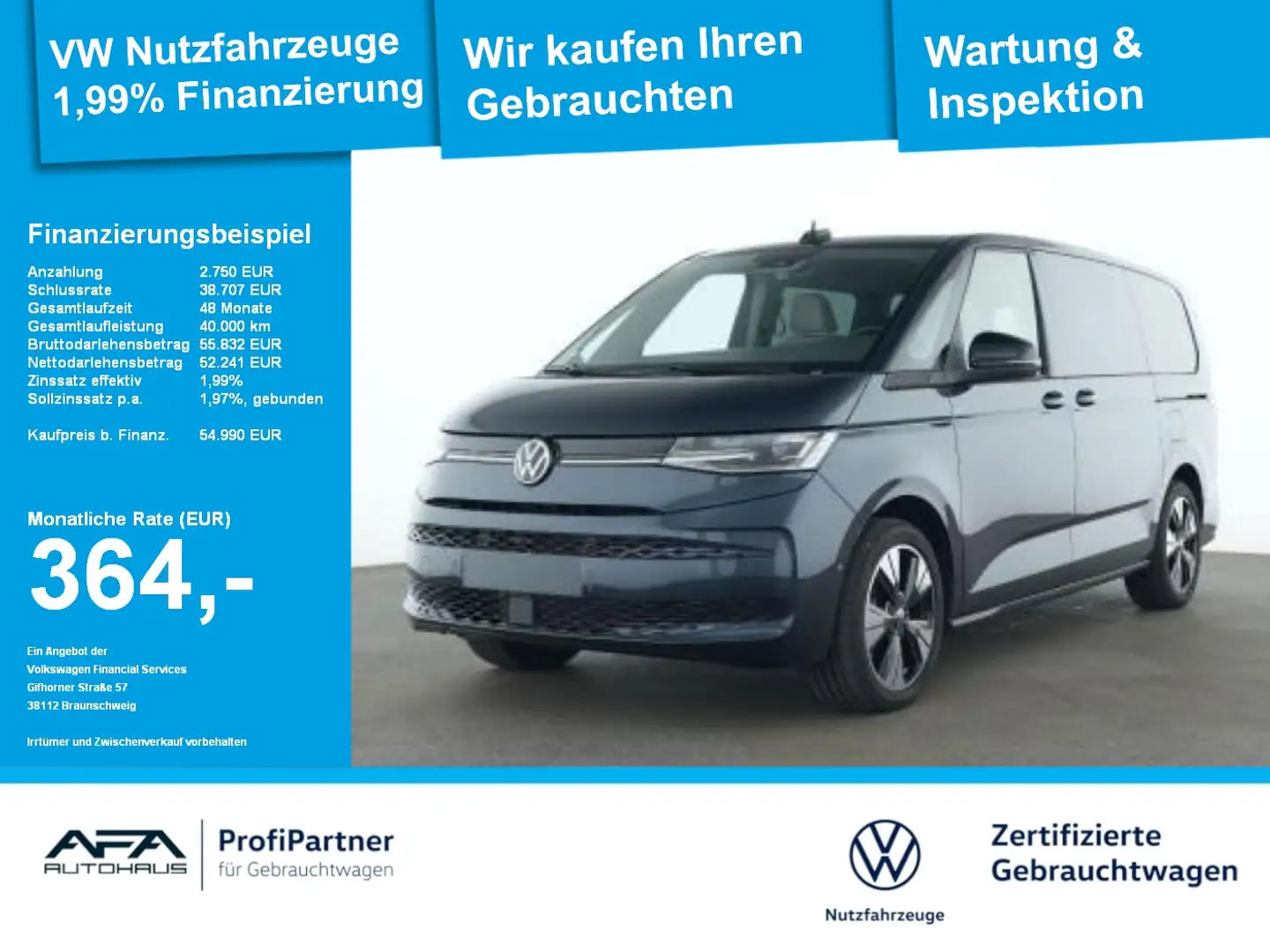 Volkswagen T7 Multivan 2.0 TDI LIFE lang DSG AHK*StdHz*Navi Blau - 1