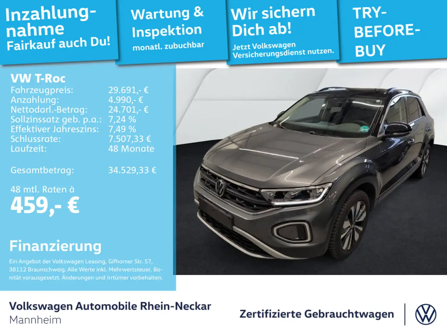 Volkswagen T-Roc 2.0 TDI GOAL DSG Navi AHK Kamera uvm Grau - 1