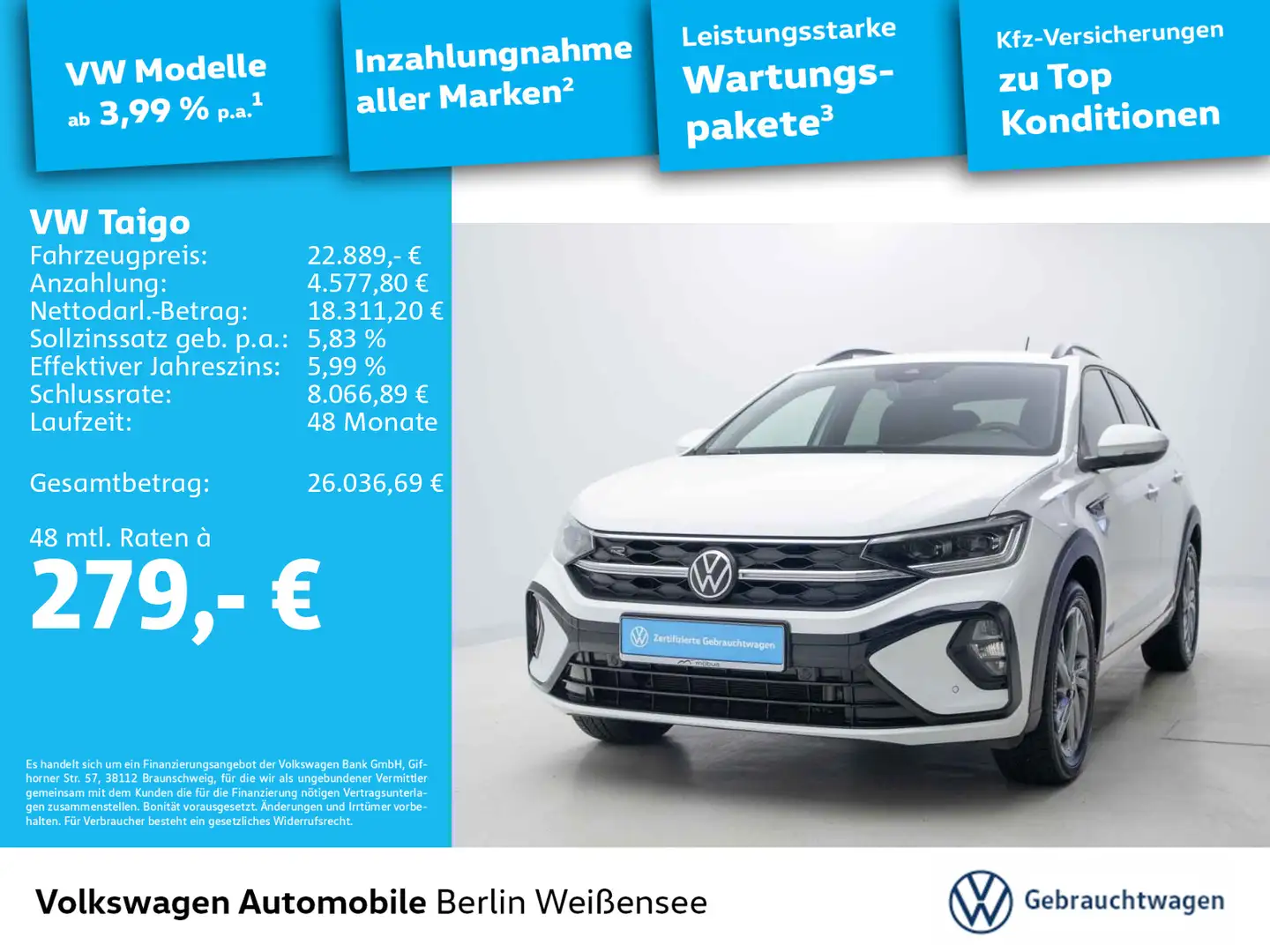 Volkswagen Taigo 1.0 TSI DSG* R-LINE*APP*MATRIX*VC*NAVI*PDC Weiß - 1