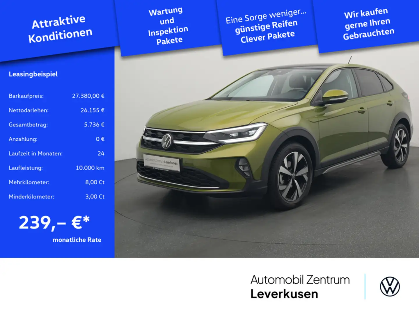 Volkswagen Taigo Style DSG PANO MATRIX ACC NAVI CARPLAY Grün - 1