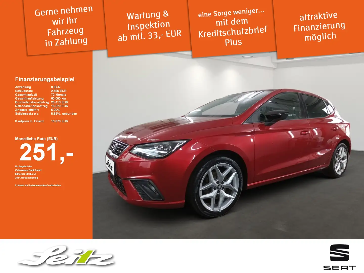 SEAT Ibiza FR 1.0 TSI FR LED. Navi. Rückfahrkamera. Einparkhi Rot - 1