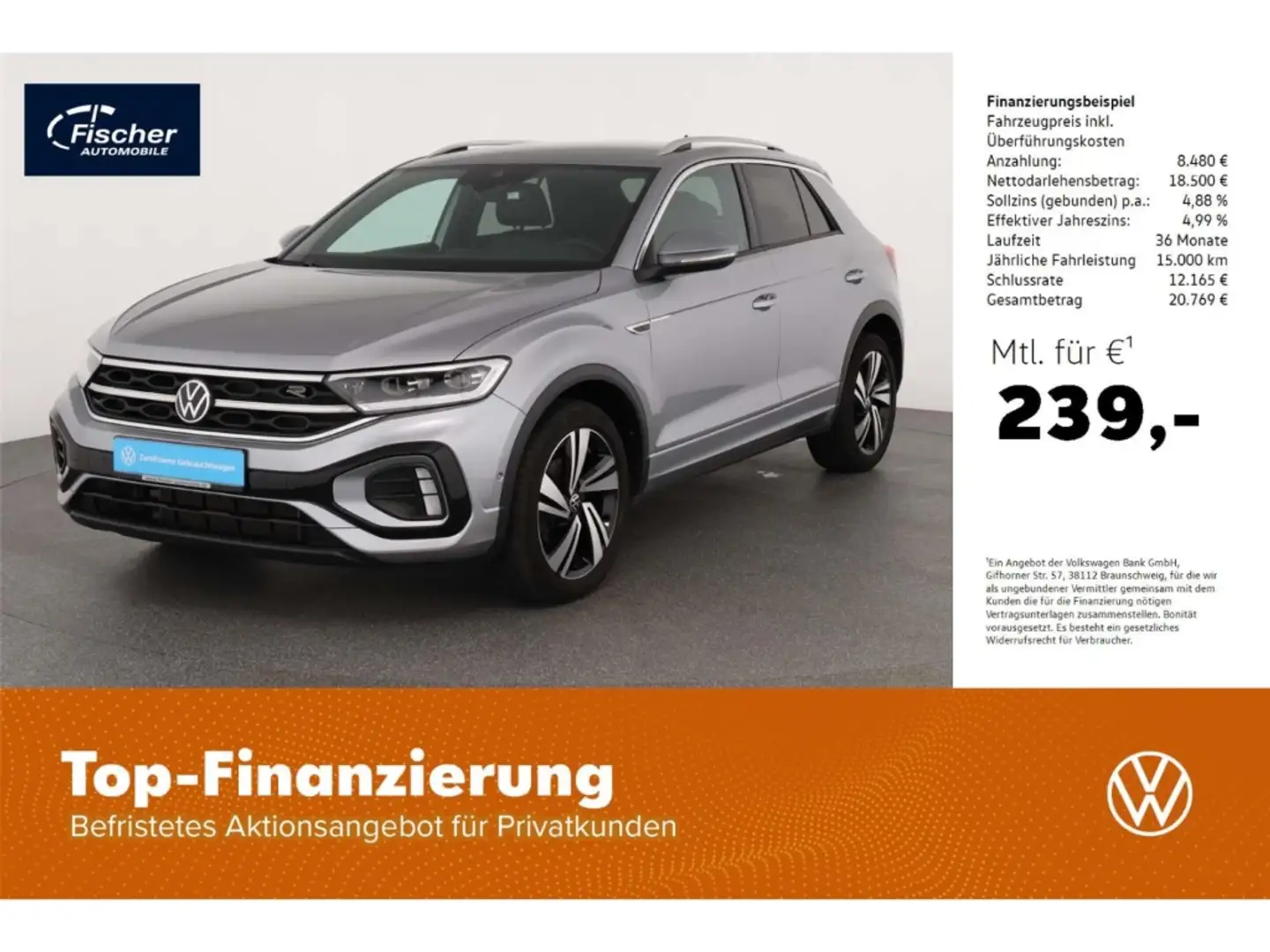 Volkswagen T-Roc 1.5 TSI OPF R-Line DSG AHK/NAV/LED/RFK/SH Silber - 1