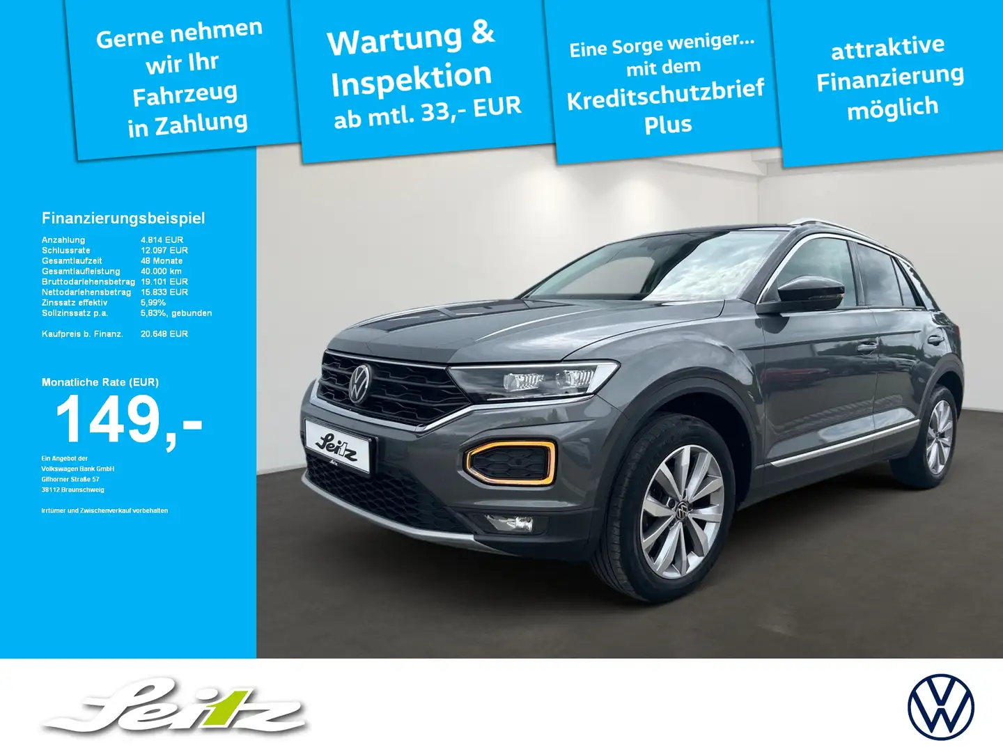 Volkswagen T-Roc 2.0 TDI Style *AHK*LED*PDC* Grijs - 1