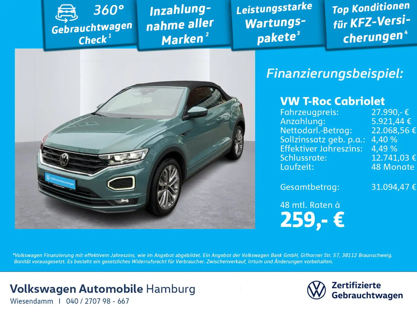 Volkswagen T-Roc 1.5 TSI R-Line DSG LM18 Navi Kam Grün - 1