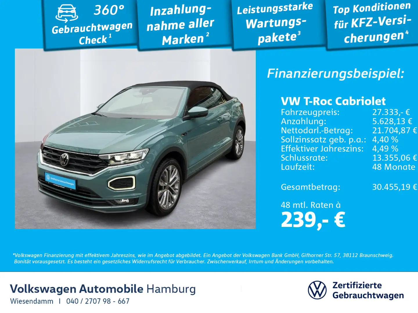 Volkswagen T-Roc 1.5 TSI R-Line DSG LM18 Navi Kam Grün - 1