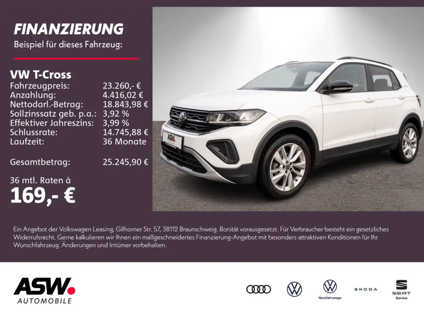 Volkswagen T-Cross Goal 1.0TSI DSG LED Navi PDC SHZ ACC AHK Weiß - 1