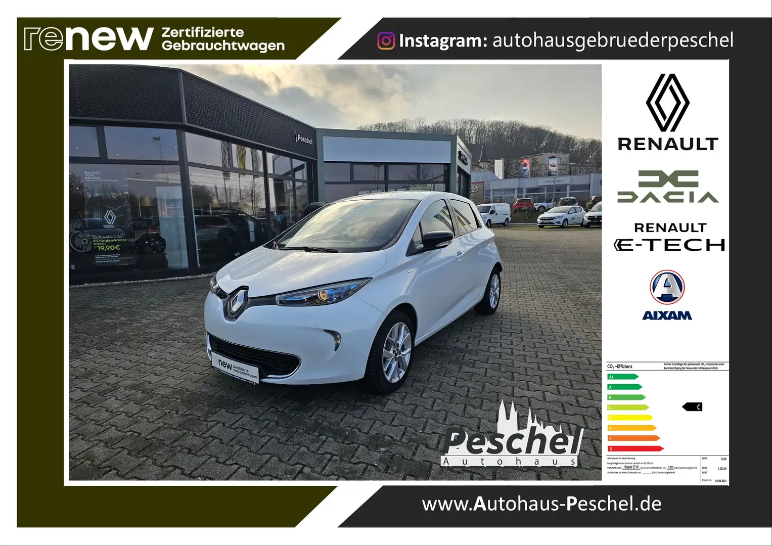Renault ZOE R110 Limited Navi, SHZ, 16" Alu Mietbatterie Wit - 1
