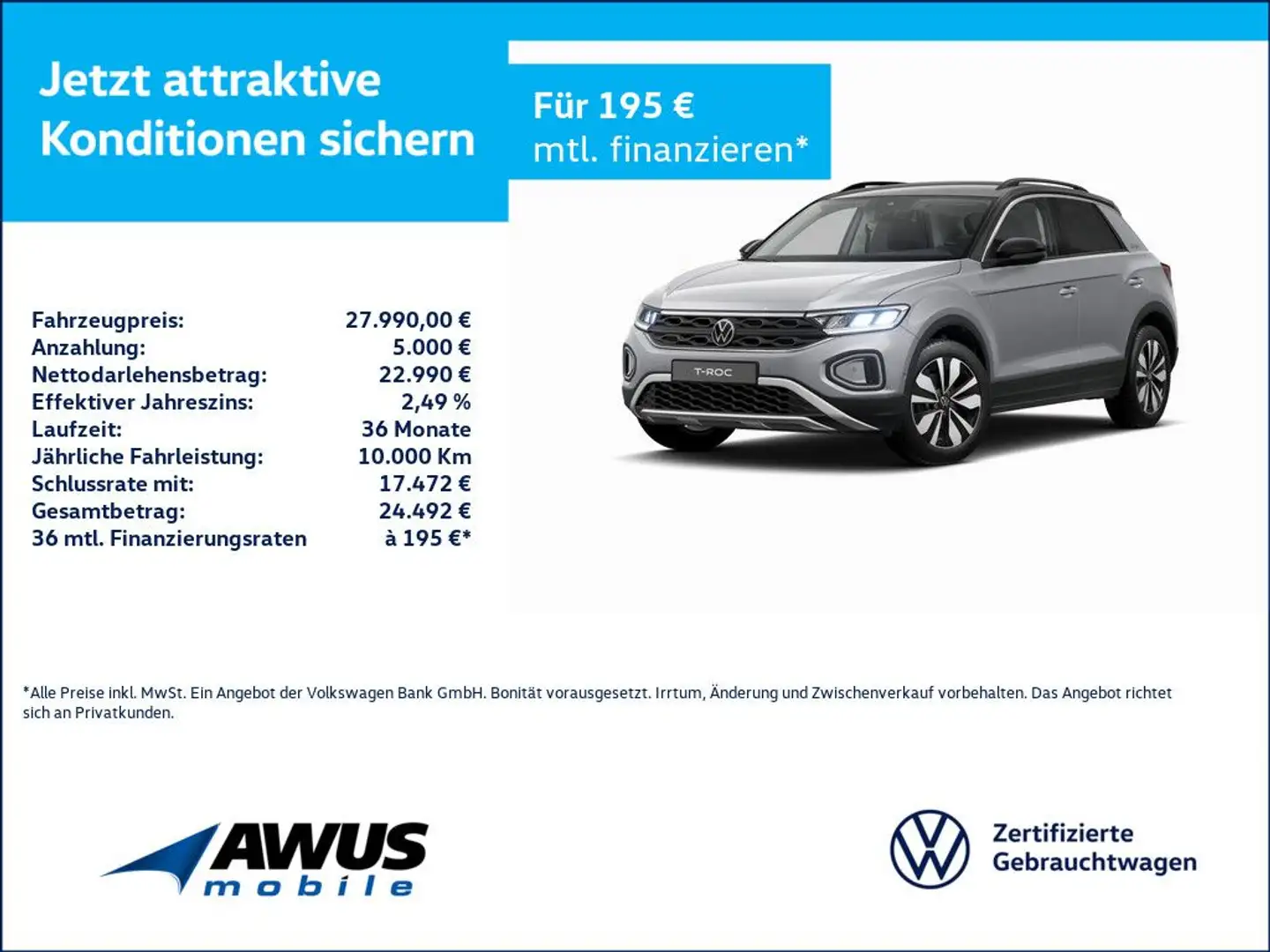 Volkswagen T-Roc 2.0TDI Goal AHK Silber - 1