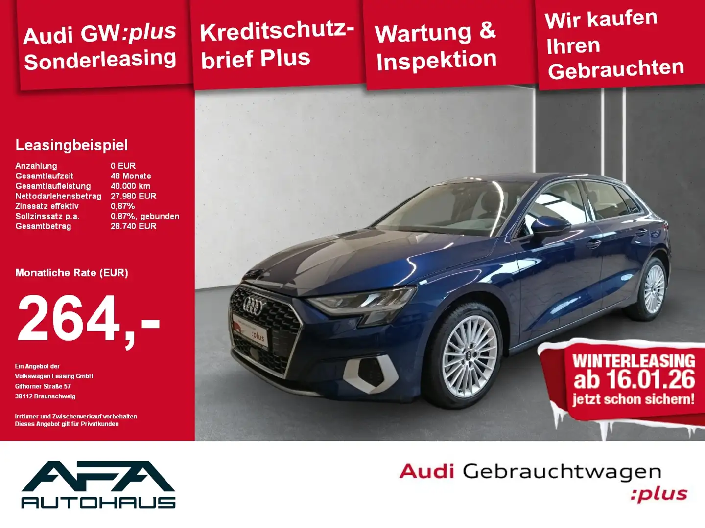 Audi A3 Sportback 35 TFSI Advan. Smart.Int*PDC*GRA*SHZ Blau - 1