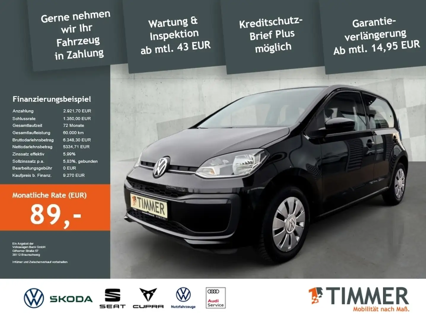 Volkswagen up! Move 1.0 *60PS*Bluetoorh*KLIMA*ZV*AUX-IN* Schwarz - 1