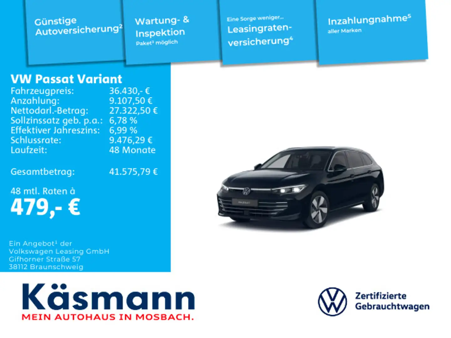 Volkswagen Passat Variant Elegance 2.0TDI AHK 360 EASYOPEN Schwarz - 1