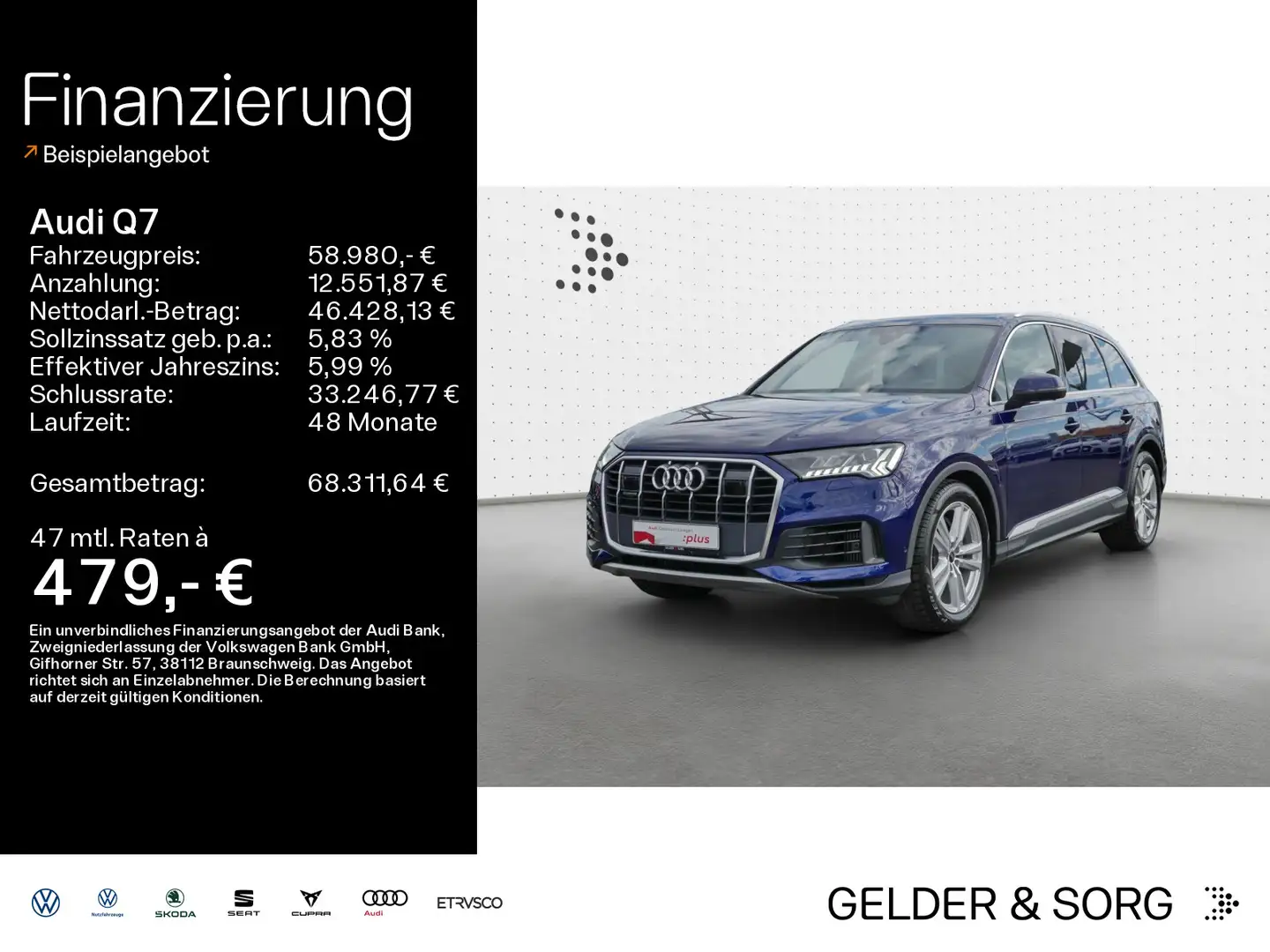 Audi Q7 55 TFSI quattro HuD*Pano*air*360°*20Z*7Sitze* Blauw - 1