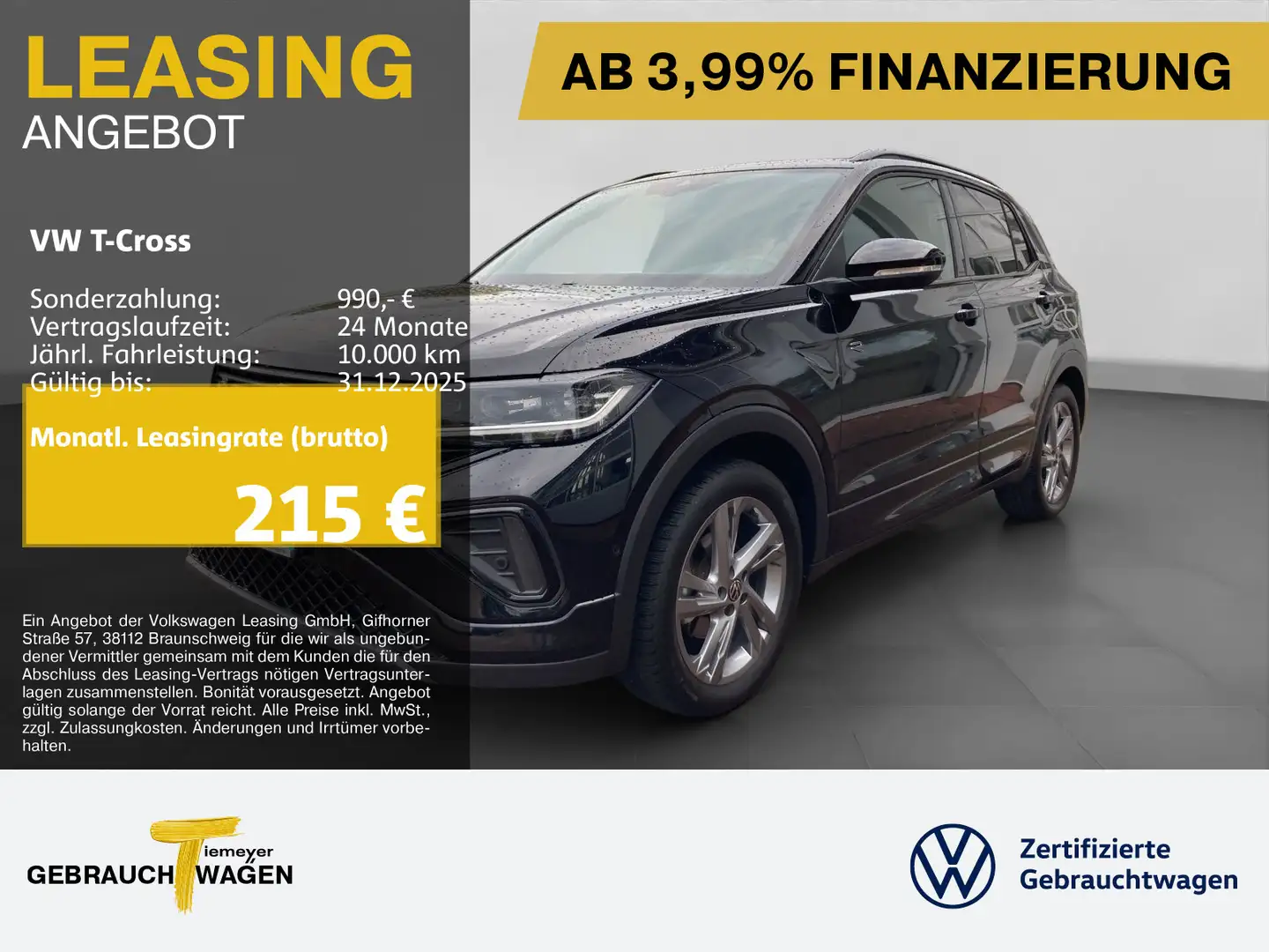 Volkswagen T-Cross 1.5 TSI DSG R-LINE BLACK STYLE IQ AHK Schwarz - 1