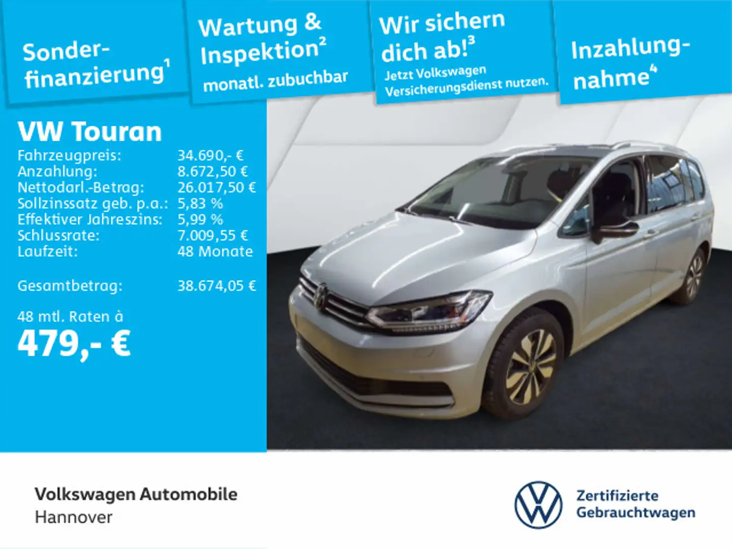 Volkswagen Touran 2.0 TDI DSG Goal Navi AHK LED DigCockpit Silber - 1