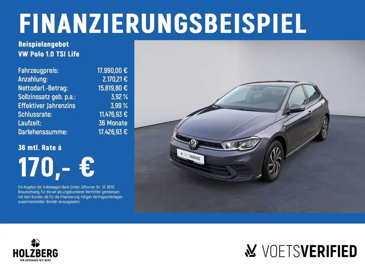 Volkswagen Polo 1.0 TSI Life LED+NAVI+ACC Grau - 2