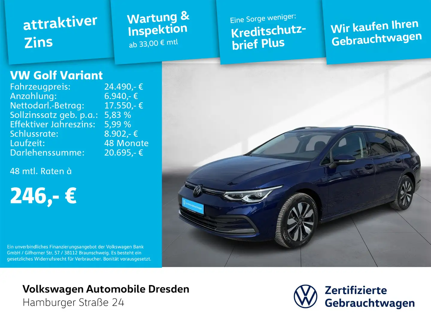 Volkswagen Golf Variant Golf VIII Variant Life 2.0 TDI PDC LED ACC LANE Blau - 1