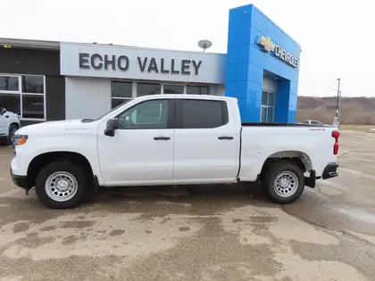 White 2024 Chevrolet Silverado 1500 Work Truck Crew Cab 4WD Pickup Truck Four-Wheel Drive 8-Speed Automatic
