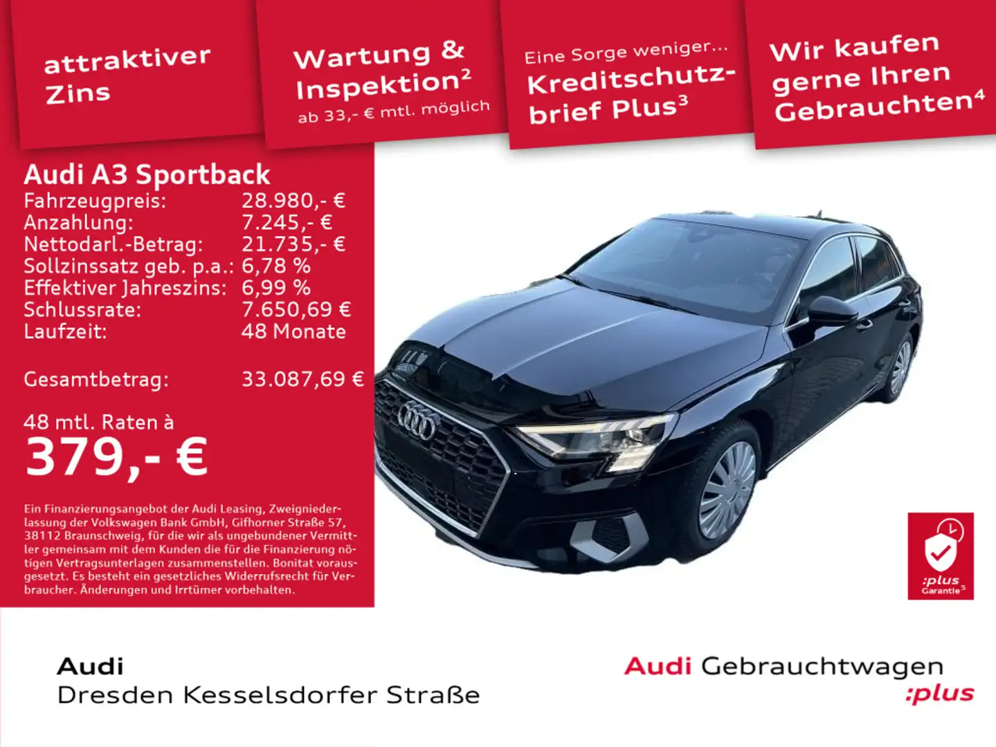 Audi A3 Advanced 40 TFSI quattro 140(190) k Schwarz - 1