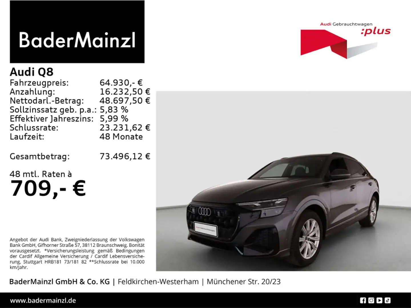 Audi Q8 45 TDI quattro AHK Matrix Leder HUD Luft ACC Grau - 1