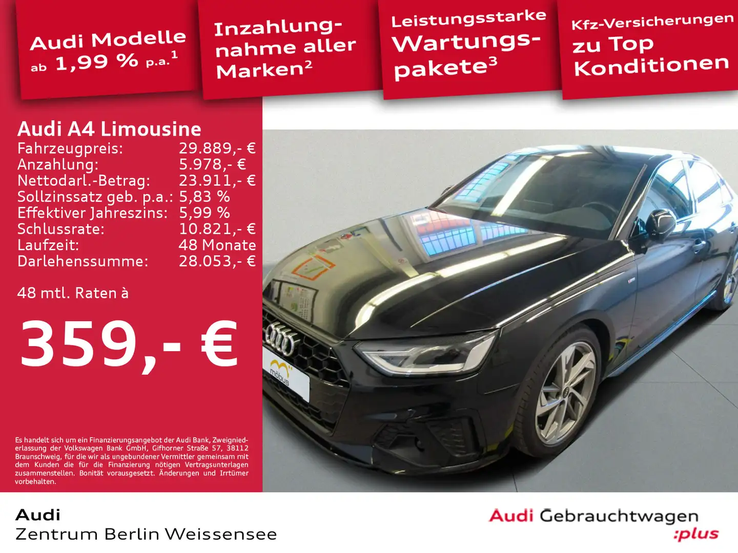 Audi A4 30 TDI S-TRO*S-LINE*RFK*NAVI*LANE** Schwarz - 1