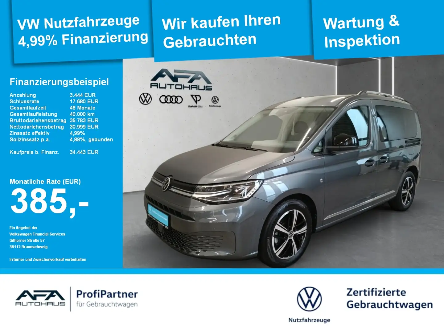 Volkswagen Caddy 2.0 TDI Style DSG AHK*StHz*LED*NAV*App-Con. Grijs - 1