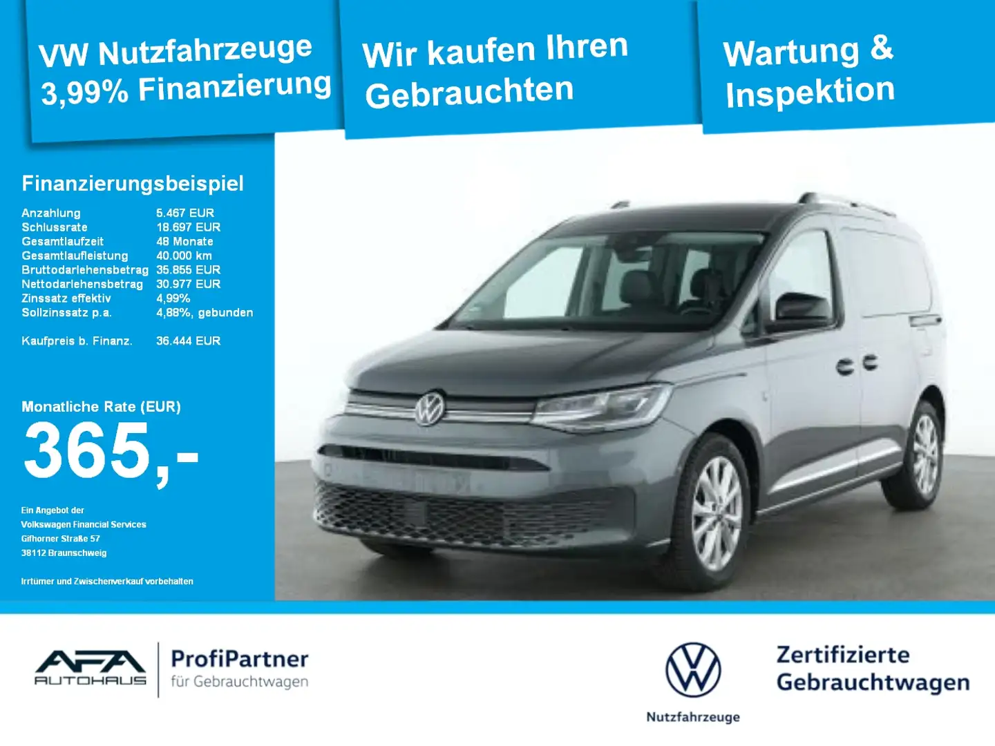 Volkswagen Caddy 2.0 TDI Style DSG AHK*StHz*LED*NAV*App-Con. Grau - 1