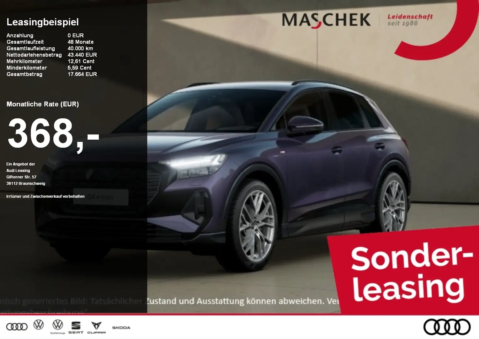 Audi Q4 e-tron S line Sonderleasing! SONOS BlackEd Matrix Violett - 1