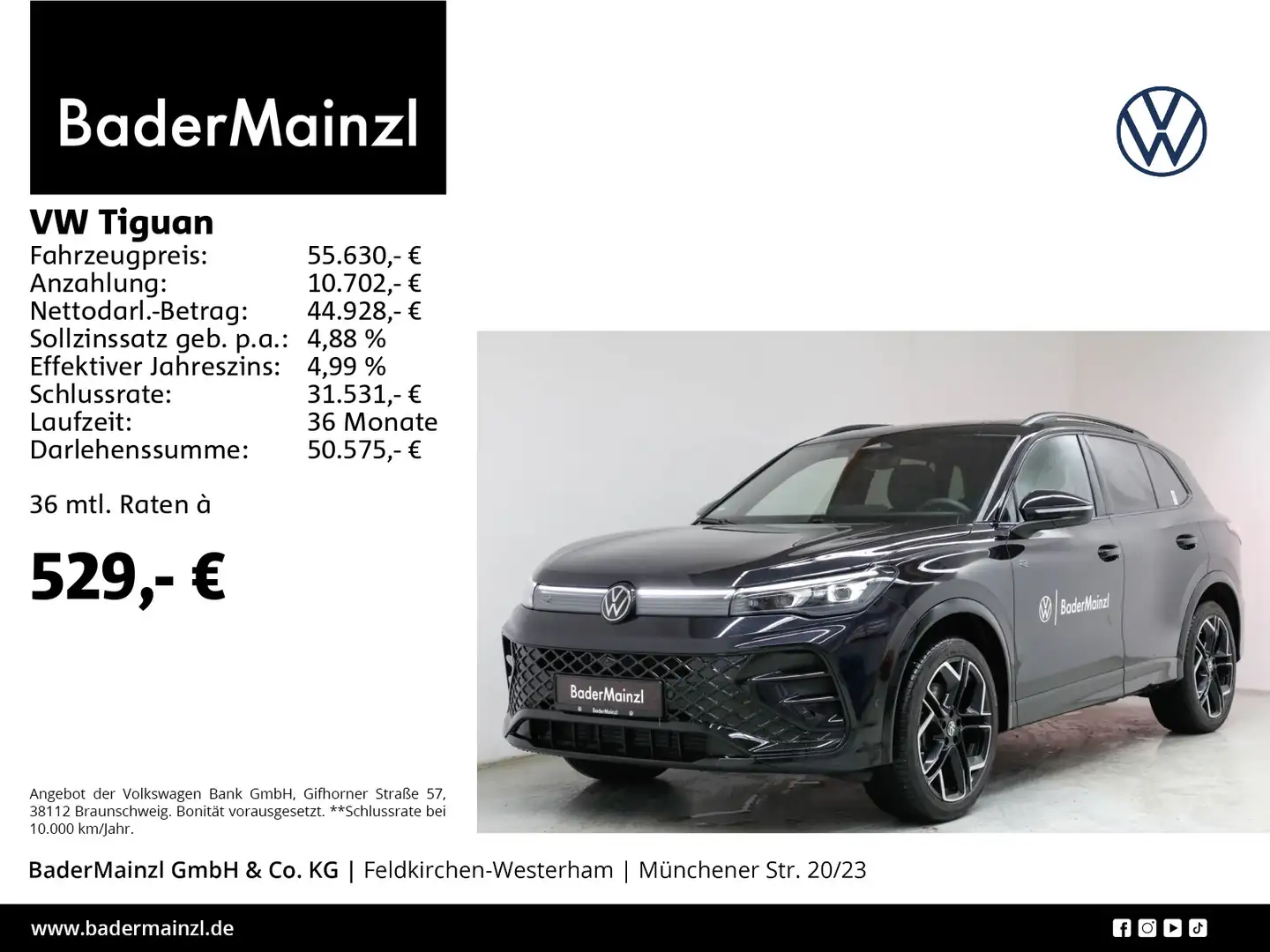 Volkswagen Tiguan 2.0 TDI 4M DSG R-Line AHK Stdhz Pano HUD Schwarz - 1