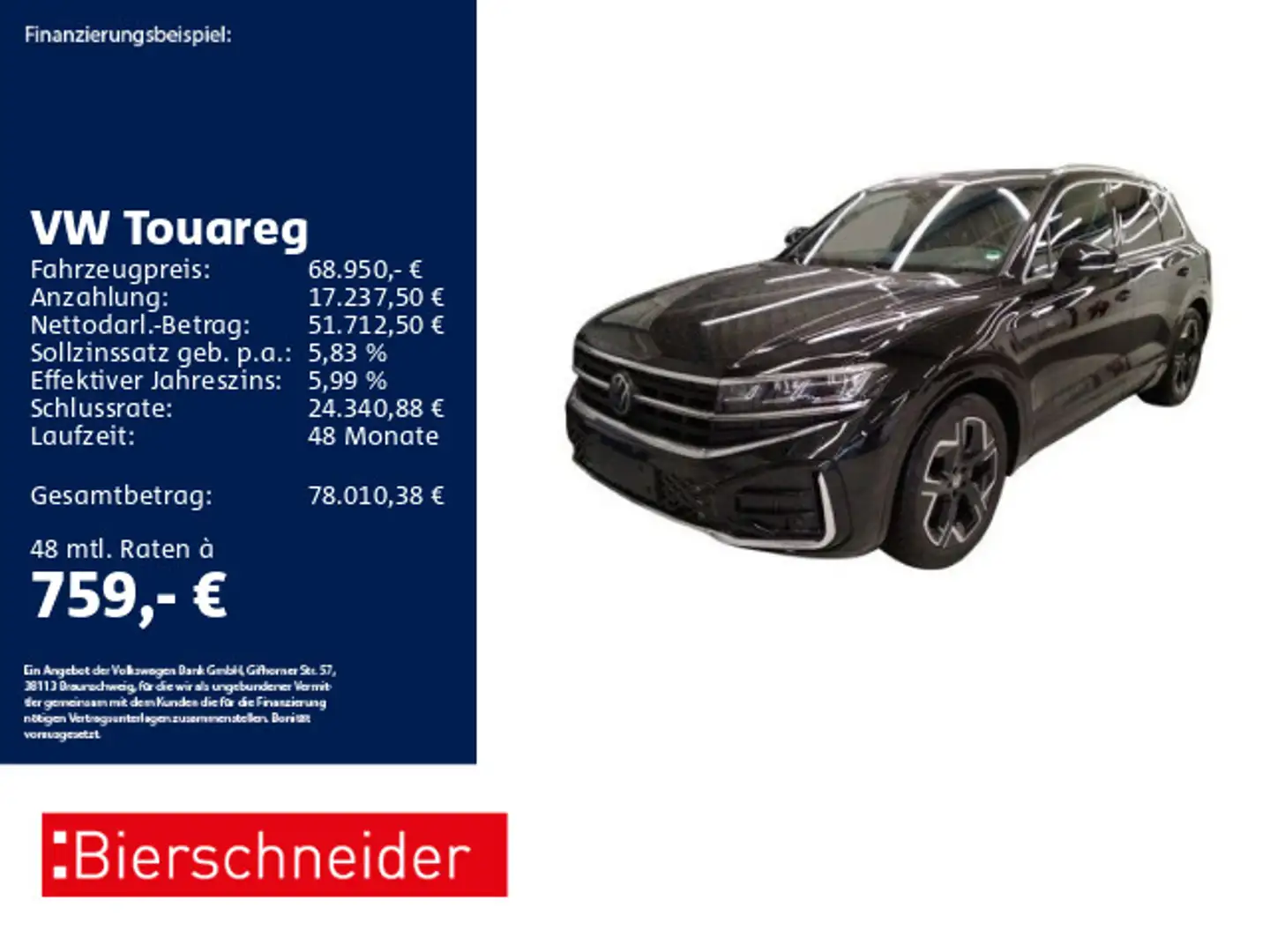 Volkswagen Touareg 3.0 TDI R-Line AHK PANO LUFT 20 Schwarz - 1