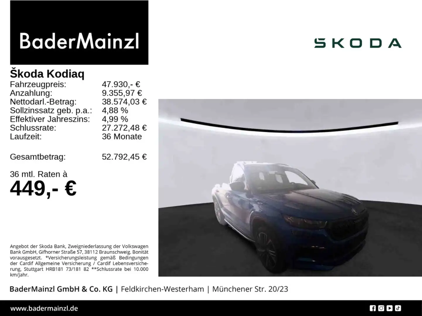 Skoda Kodiaq RS 2.0 TSi 4x4 DSG AHK Pano Matrix Stdhz Blau - 1