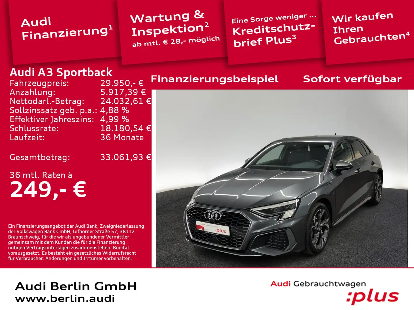 Audi A3 TFSI e S line 40 e S tr. 360 MATRIX Grau - 1