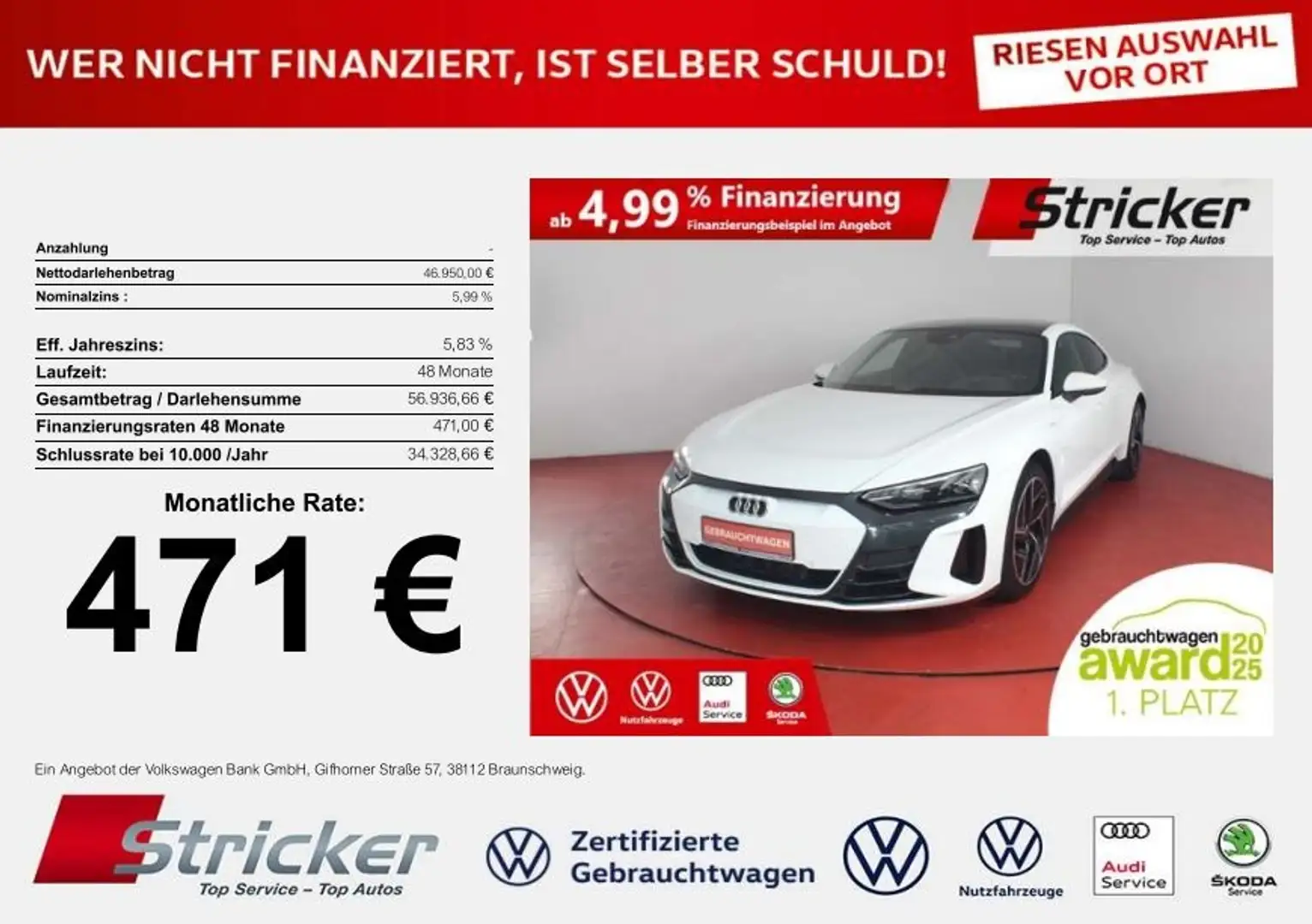 Audi e-tron GT 471,-ohne Anzahlung Pano Rückfahrkamera Weiß - 1