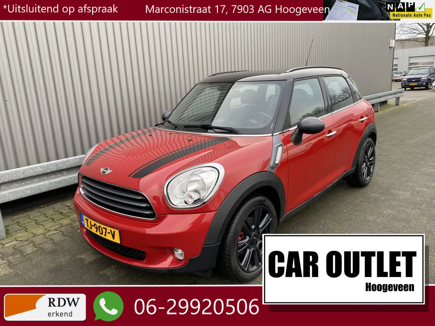 MINI Cooper Countryman Mini 1.6 Chili John Cooper WORKS, Leer, Pano, Navi Rouge - 1