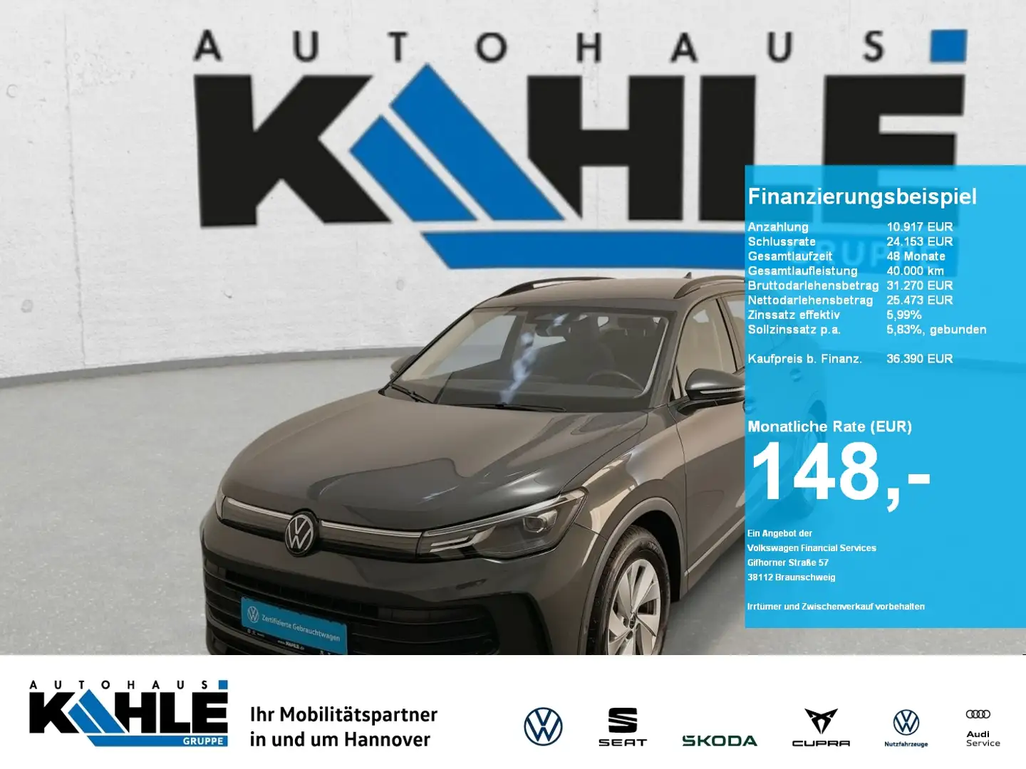 Volkswagen Tiguan Basis 2.0TDI DSG AHK Navi Garantie Gris - 1