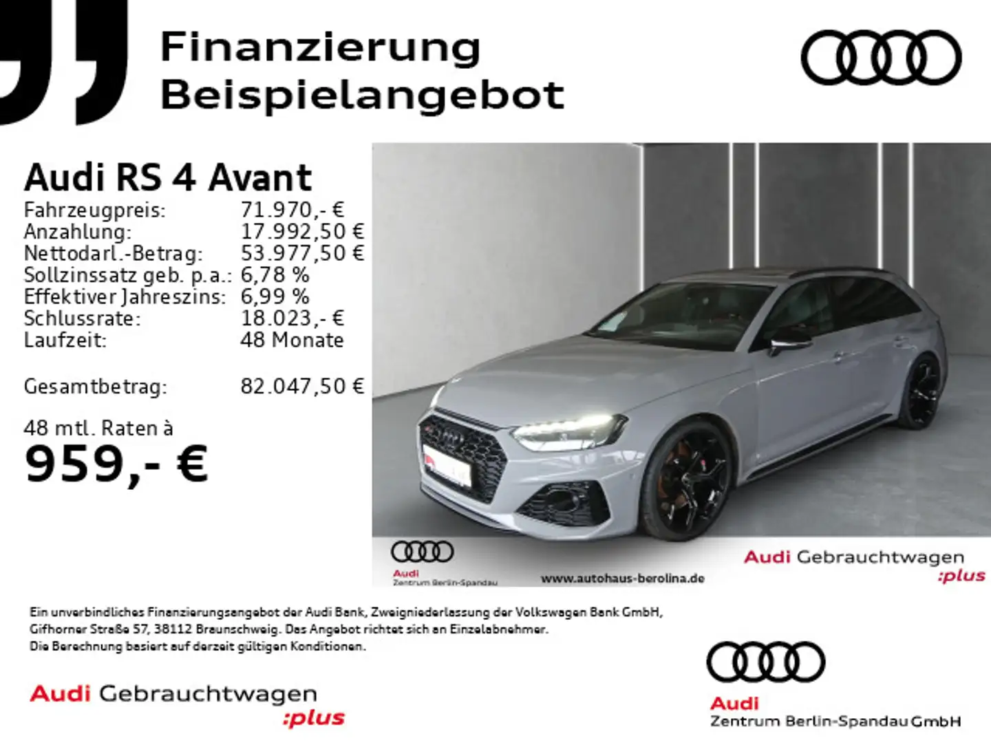 Audi RS4 RS4 Avant *PANO*MATRIX*B&O*360°*NAV+*Virt.C+* Grau - 1
