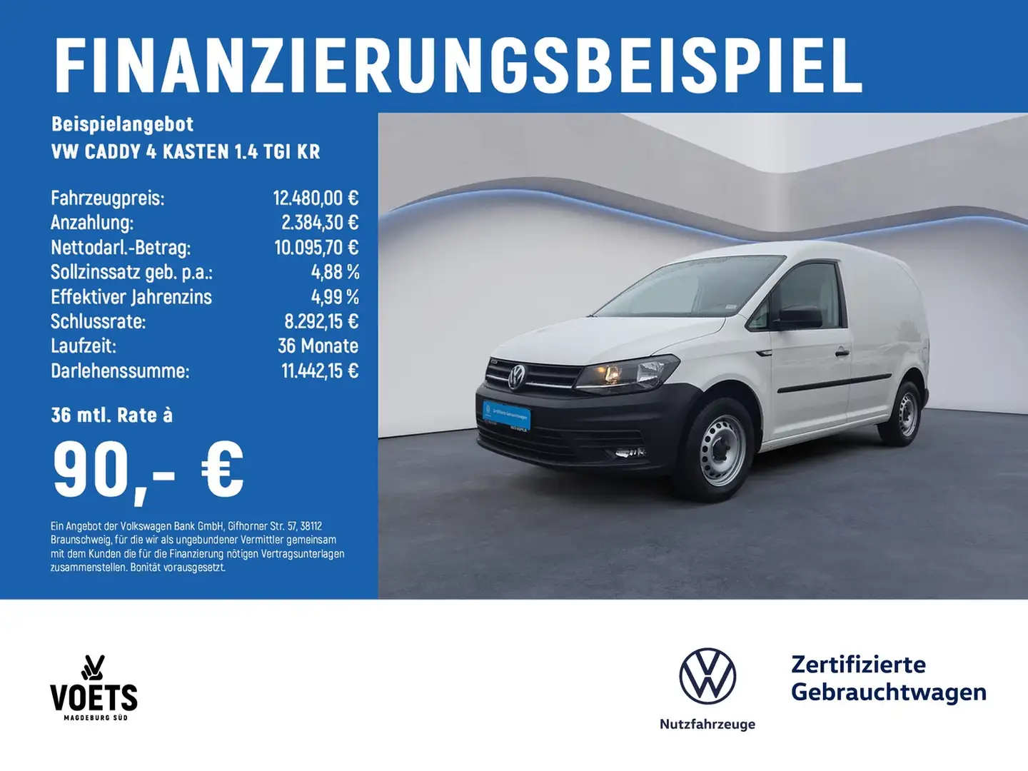 Volkswagen Caddy 4 KASTEN 1.4 TGI KR ERDGAS/BENZIN+KLIMA+ Weiß - 2