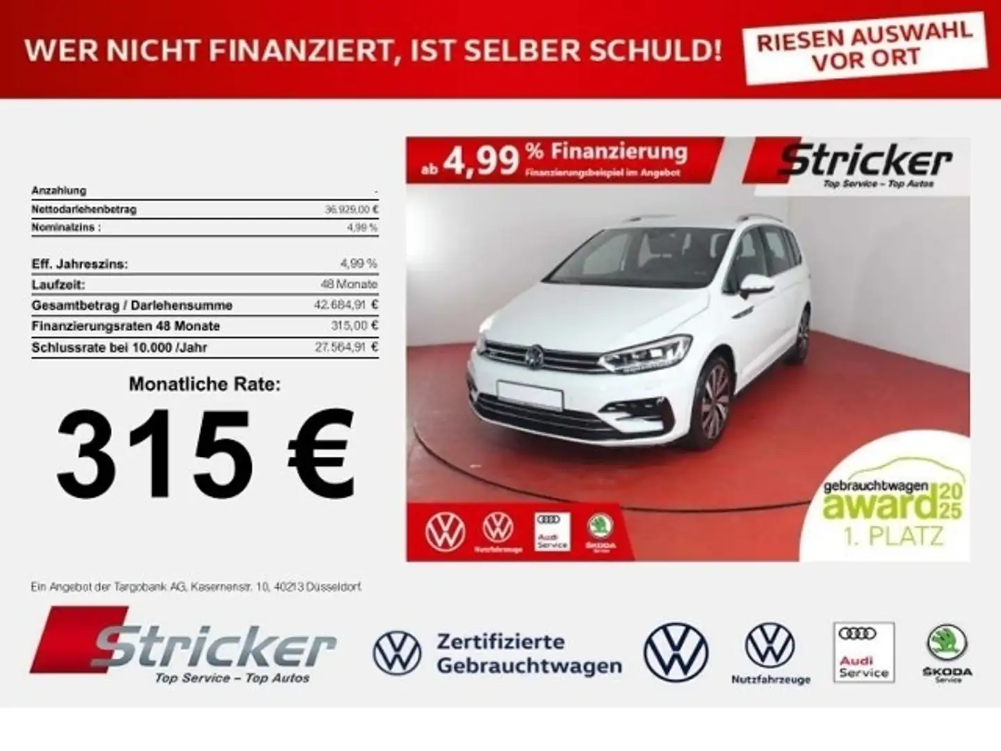Volkswagen Touran R-Line 1.5TSI DSG  315,-ohne Anzahlung AHK Kamera Weiß - 1