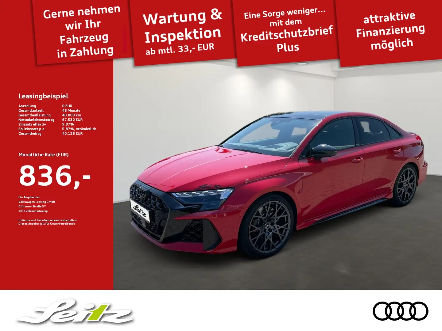 Audi RS3 RS 3 Limousine 2.5 TFSI quattro *HEAD-UP*MAGNETIC Rot - 1