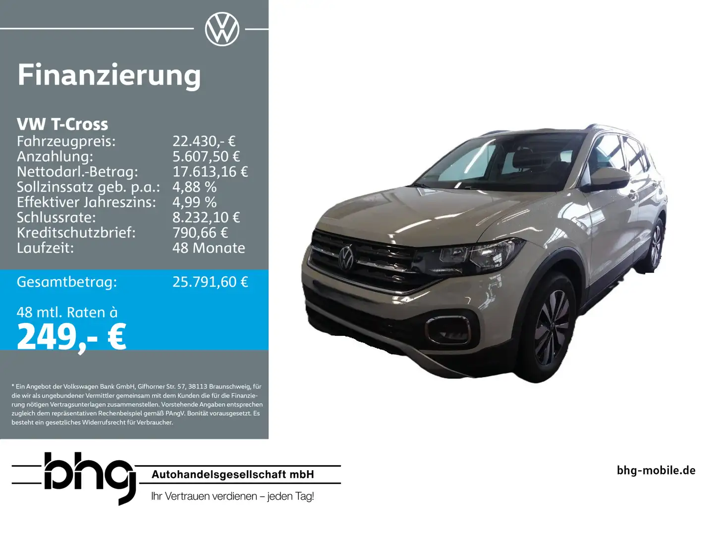 Volkswagen T-Cross 1.0 TSI DSG Move Navi connect Front-Lane Grau - 1