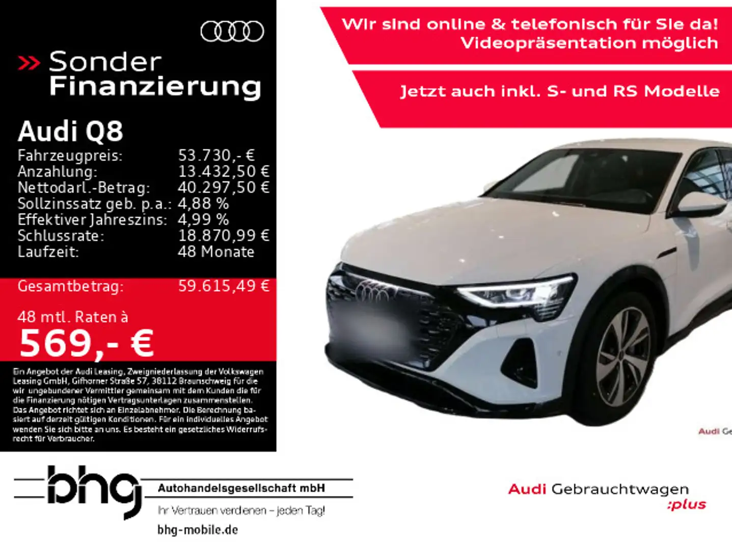 Audi Q8 Sportback 55 e-tron advanced HUD MatrixLED OB Blanc - 1