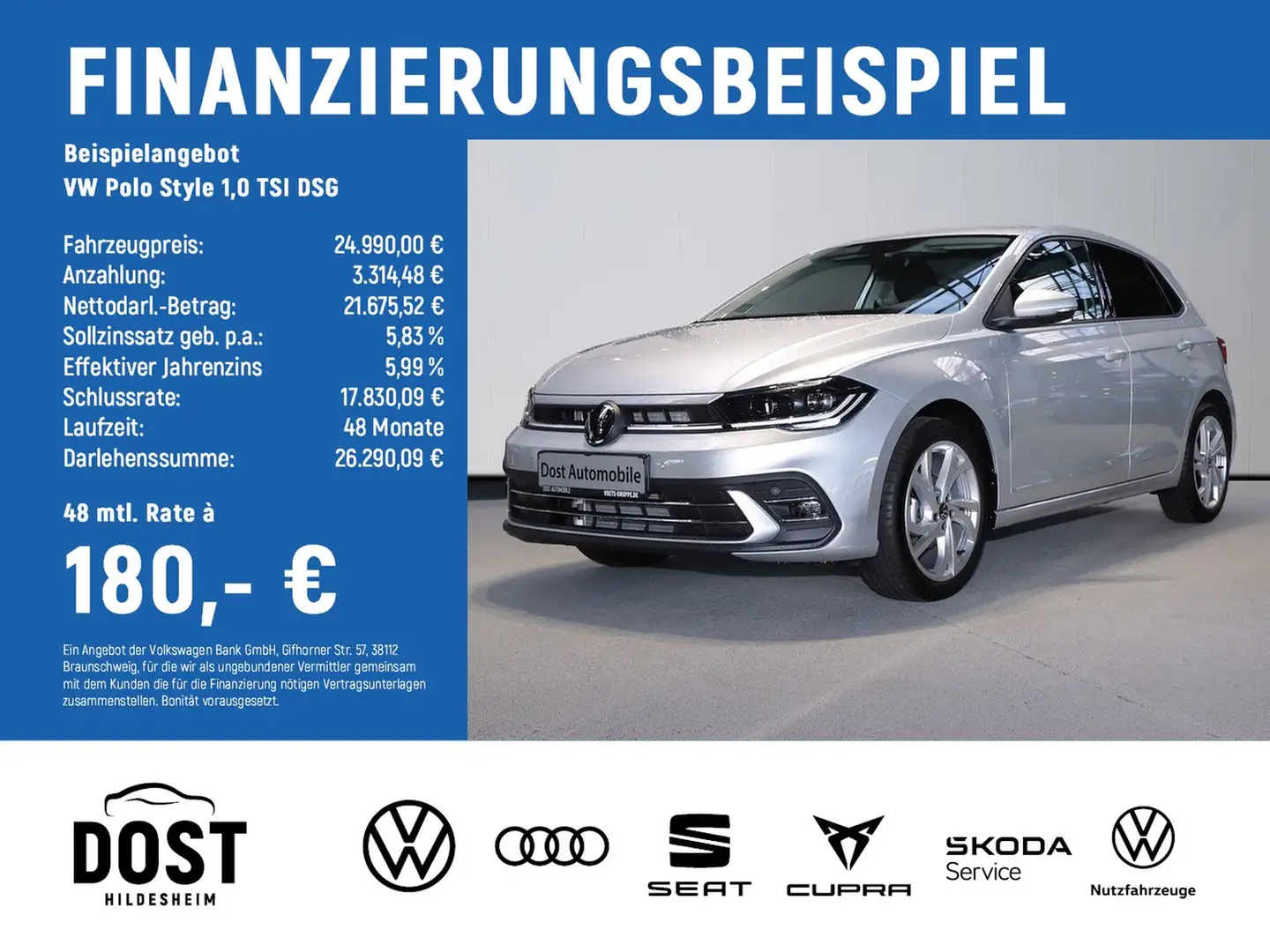 Volkswagen Polo Style 1,0 TSI DSG KLIMA+NAVI+WKR Grijs - 2