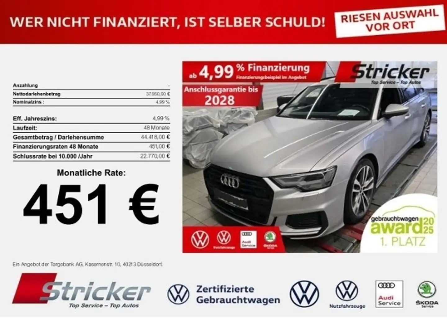 Audi A6 Avant Sport S-Line 45TFSI 451,-ohne Anzahlung AHK Silber - 1