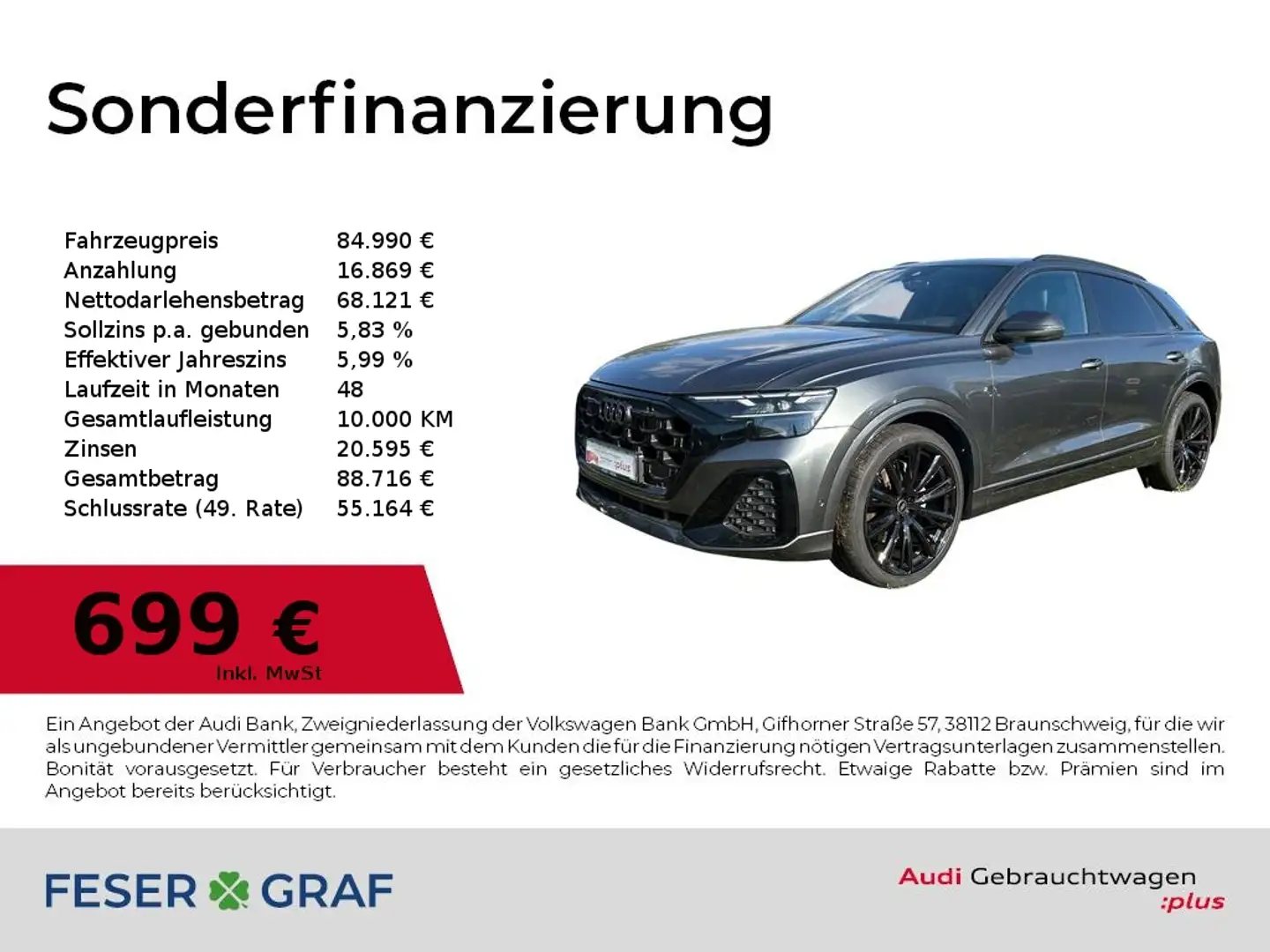 Audi Q8 50 TDI quattro Matrix/AHK/Standhzg./S-line/ACC Grau - 1