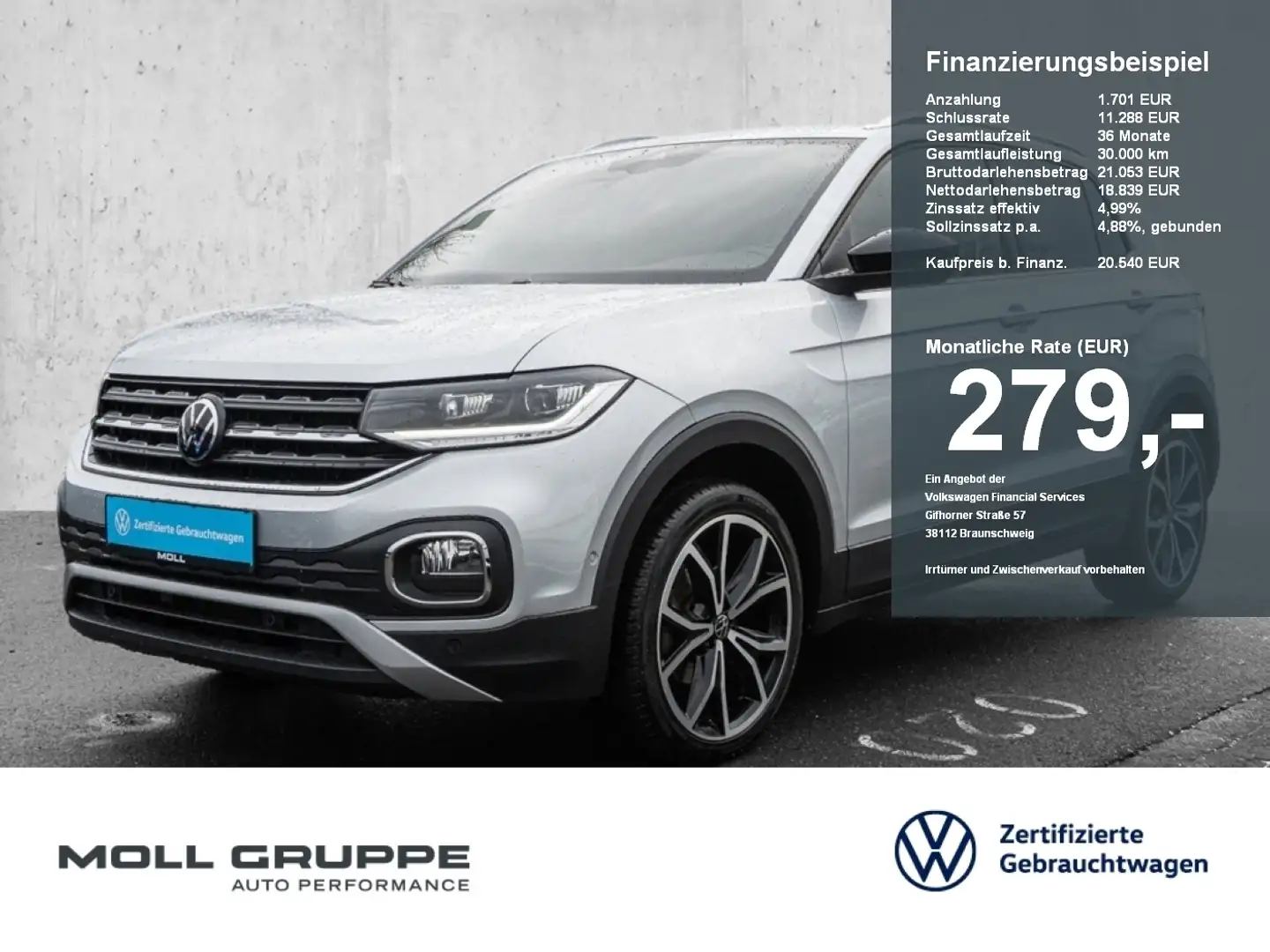 Volkswagen T-Cross Style 1.0 TSI OPF 81 kW 6-Gang LED ACC Silber - 1