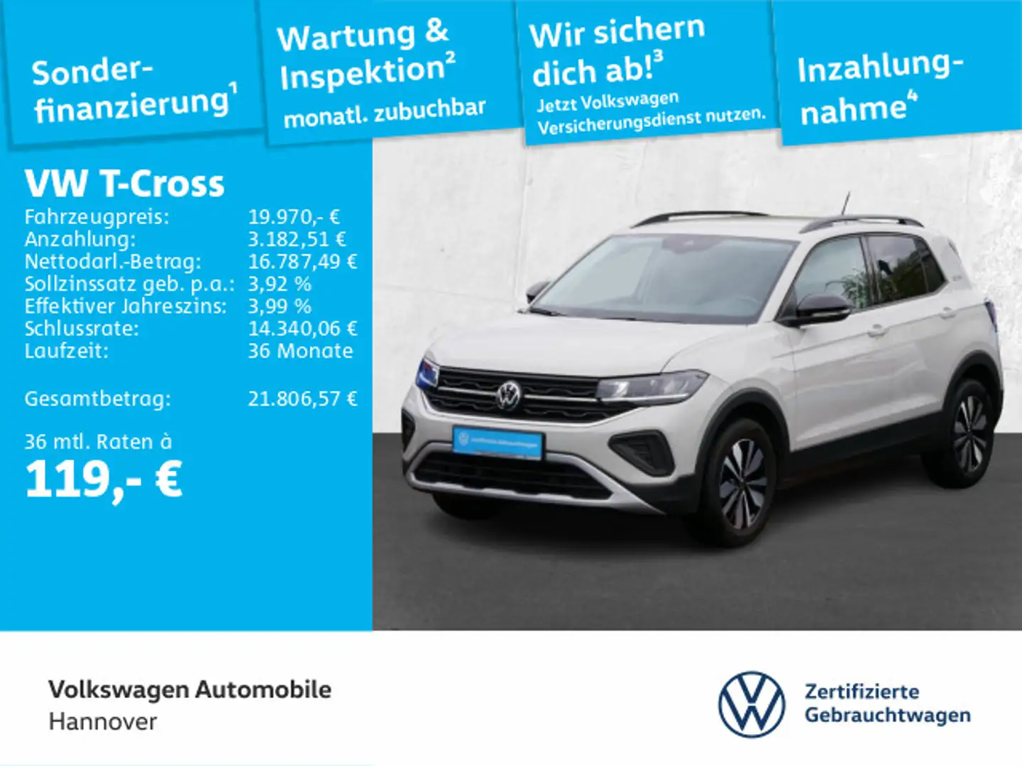 Volkswagen T-Cross 1.0 TSI Goal Navi LED DigCockpit ACC PDC Grau - 1