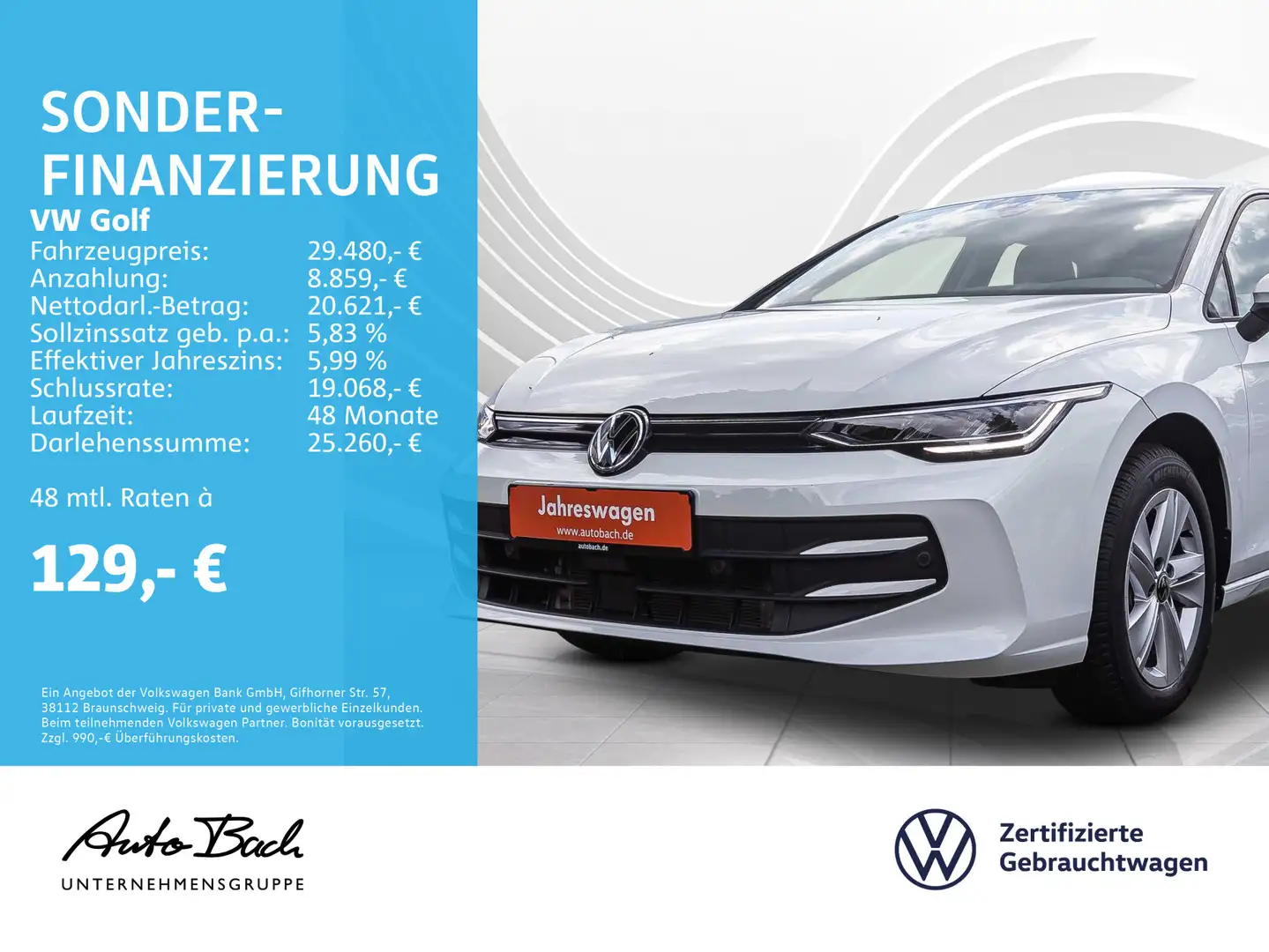 Volkswagen Golf VIII 1.5 eTSI "Life" DSG LED Digital Cockpi Blanc - 1