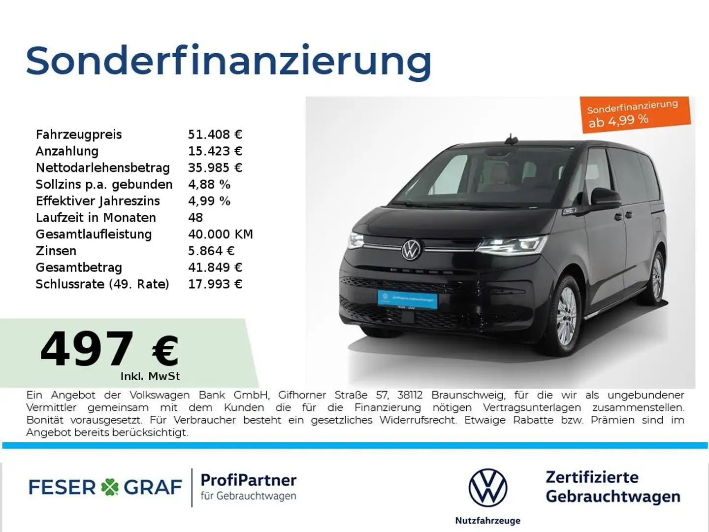 Volkswagen T7 Multivan 2.0TDI Life DSG 7Sitze AHK ACC Kamera Schwarz - 1